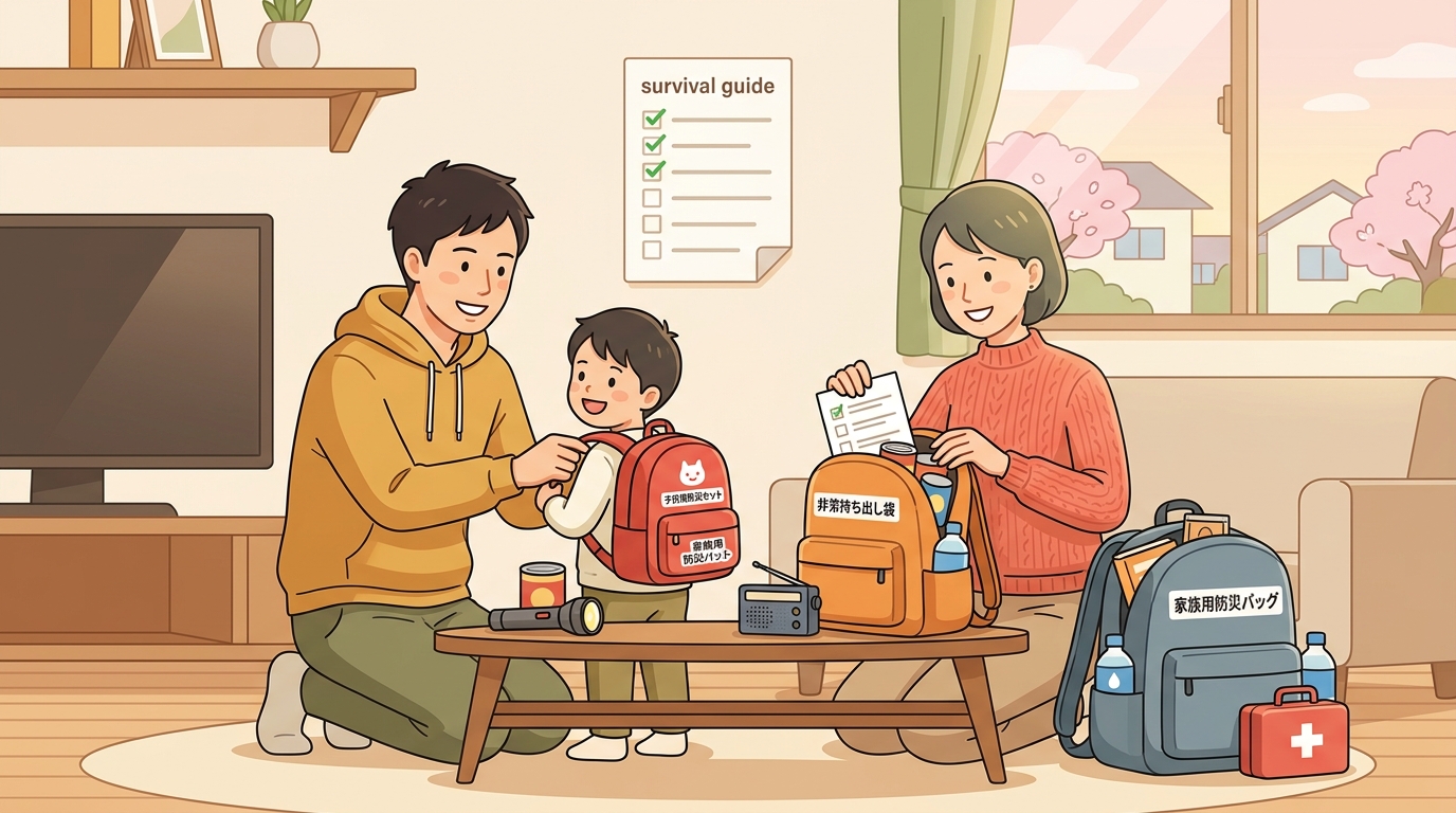 【防災グッズ 3人家族の決定版】必要リストとおすすめ防災セット比較｜子供・高齢者家庭の重量配分基準