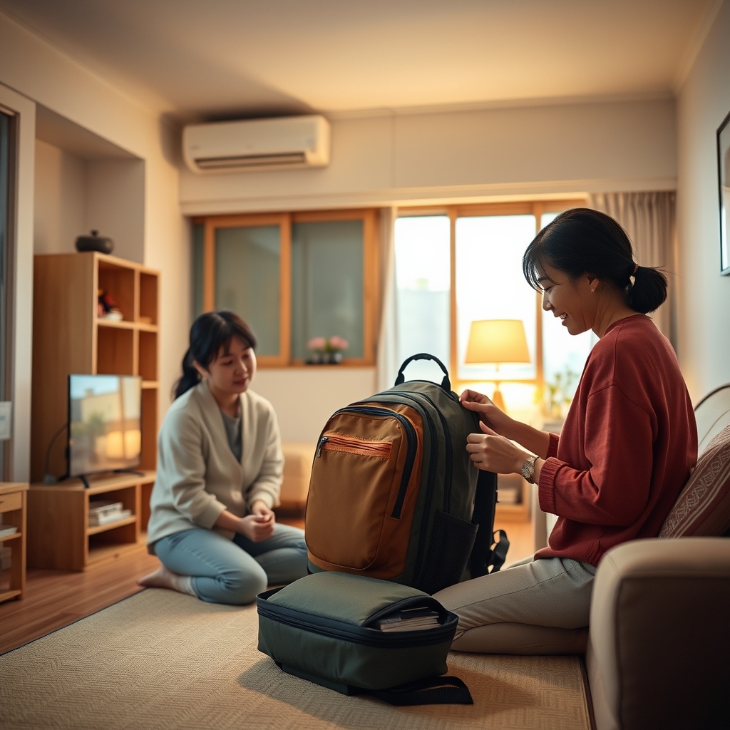 モバイルバッテリー、ハンズフリーの小型ライト、高カロリーようかんの3点固定